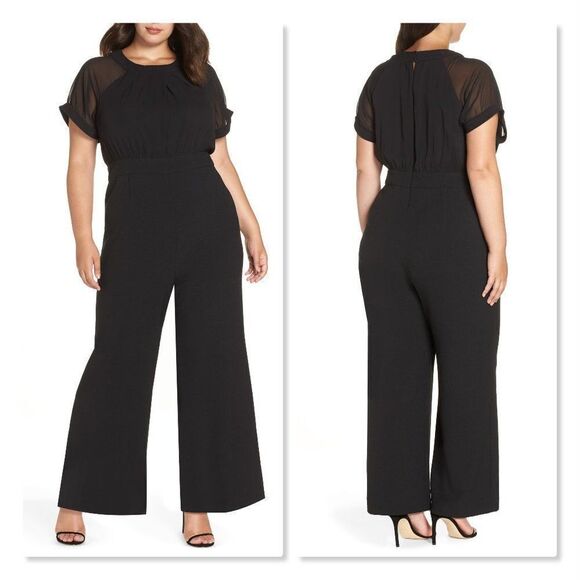 Vince Camuto Chiffon Sleeve Crepe Jumpsuit in Navy Blue - NEW - Picture 1 of 15